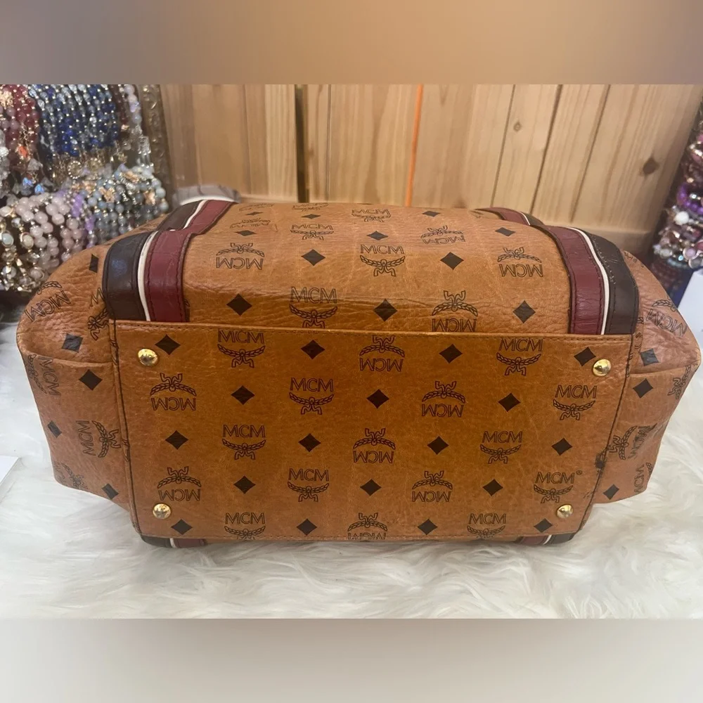 MCM Tan and Burgundy Logo Tote - Picture 8 of 15